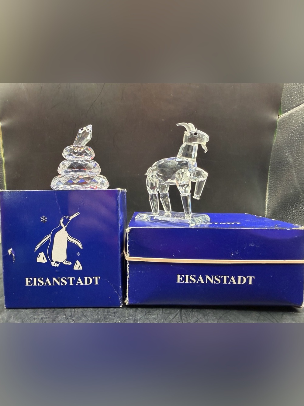 Vintage Eisanstadt Austrian Lead Crystal Figurines w/Box - Snake & Goat (pick 1)